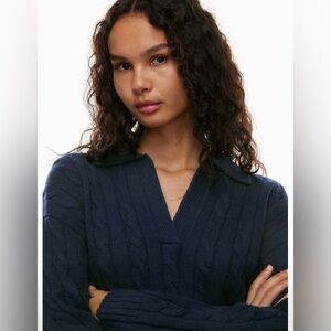 Aritzia Navy Peggy Polo Sweater Merino wool and cotton polo sweater size Large